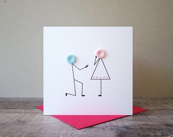 Engagement Card - Proposal Card - Marriage Proposal - Congratulations Cards - Engagement Invitation - Button People Card - Valentines Card