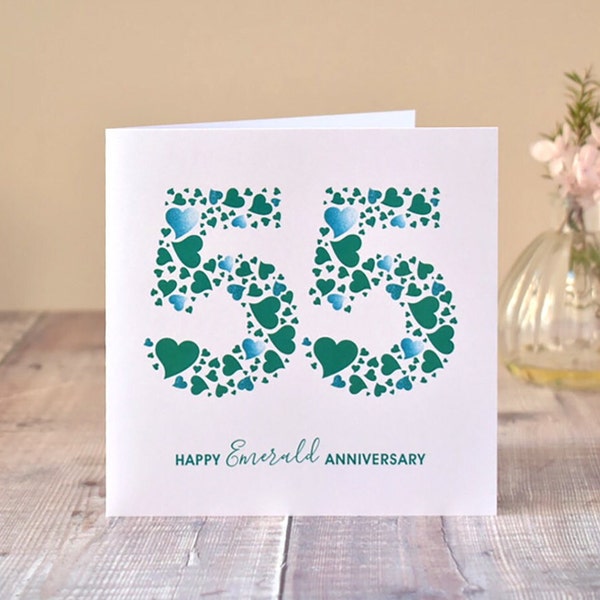 Hearts Emerald 55th Anniversary Card - INSTANT DOWLOAD