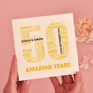 Carte personnalisée en or 50e anniversaire