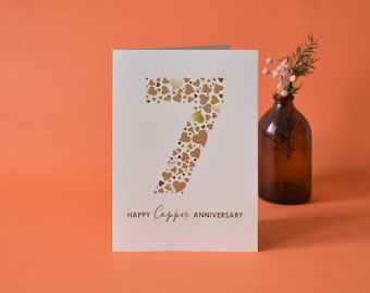 7th Anniversary Card - Copper Wedding Anniversary Card for Husband, Wife or Couple