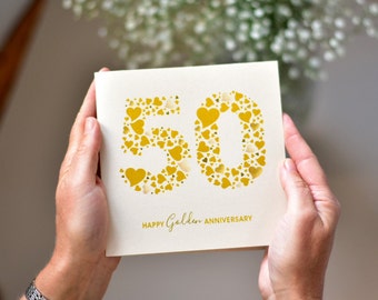Lots of Hearts Gold 50th Anniversary Card