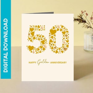 Golden 50th Wedding Anniversary Card - INSTANT DOWNLOAD - US A2 Size