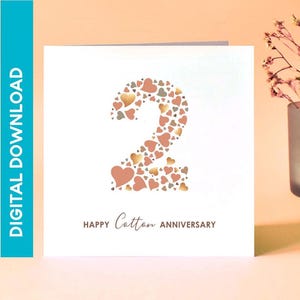 Hearts Cotton 2nd Anniversary Card - INSTANT DOWNLOAD