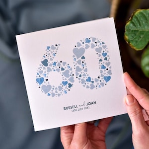 Carte personnalisée 60e anniversaire diamants coeurs d'amour