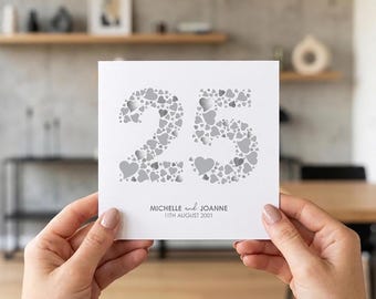 Personalised 25th Anniversary Card Silver - Milestone Card for Couple