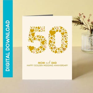Mom and Dad Golden Wedding Anniversary Card - INSTANT DOWNLOAD - US A2 Size