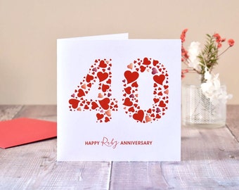 Lots of Love Hearts Ruby Anniversary Card