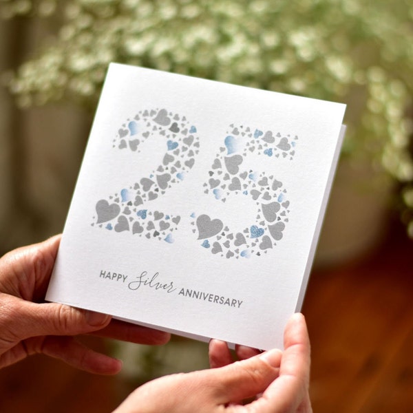 Hearts Silver 25th Anniversary Card - INSTANT DOWNLOAD