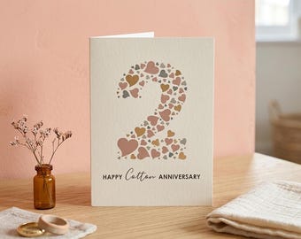 2nd Anniversary Card Cotton - Second Year Card for Partner