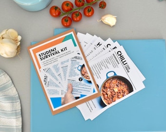 University Student Survival Kit – Practical College Care Package -  Easy Budget Recipe & Shopping List Gift for Freshers