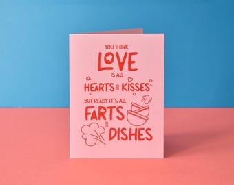 Real Love "Farts and Dishes" Funny Anniversary Card - Relatable Anniversary Card for Him or Her - Humorous Love Card