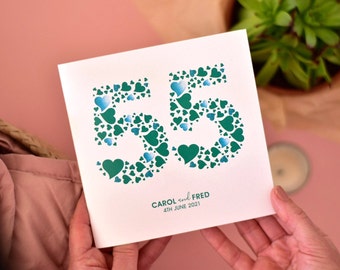 Personalised Love Hearts Emerald 55th Anniversary Card