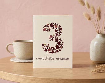 3rd Anniversary Card Leather - Third Year Card for Him or Her
