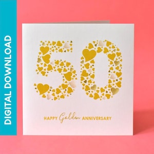 Biglietto d'auguri Hearts Gold per il 50° anniversario - DOWNLOAD IMMEDIATO