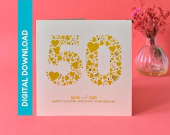 Goldene Hochzeit Jahrestag Karte - INSTANT DOWNLOAD