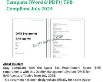 Quality Management System -  for BAS Agents | Sole Trader Template (Word & PDF) | TPB-Compliant July 2025