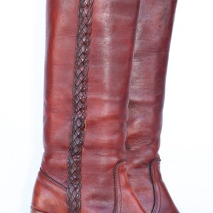 Tall sexy black tag vintage Frye boho leather braided campus riding boots 7 B, NICE