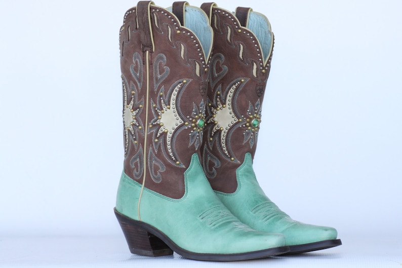 NEW Beautiful One of a Kind Ariat ladies cowboy boots with brass studs & rhinestones 5.5 B New without a box. image 1