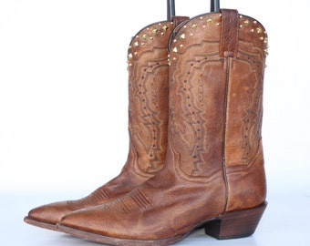 Beautiful "One of a Kind" Dan Post Studded oiled leather ladies cowboy boots 10 M