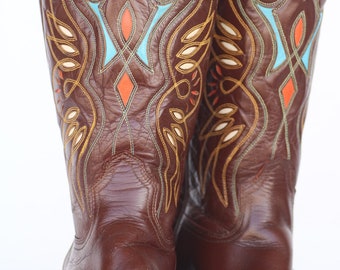 Beautiful vintage 50's Acme cloth pull fancy cutout leather men's cowboy boots 9 D