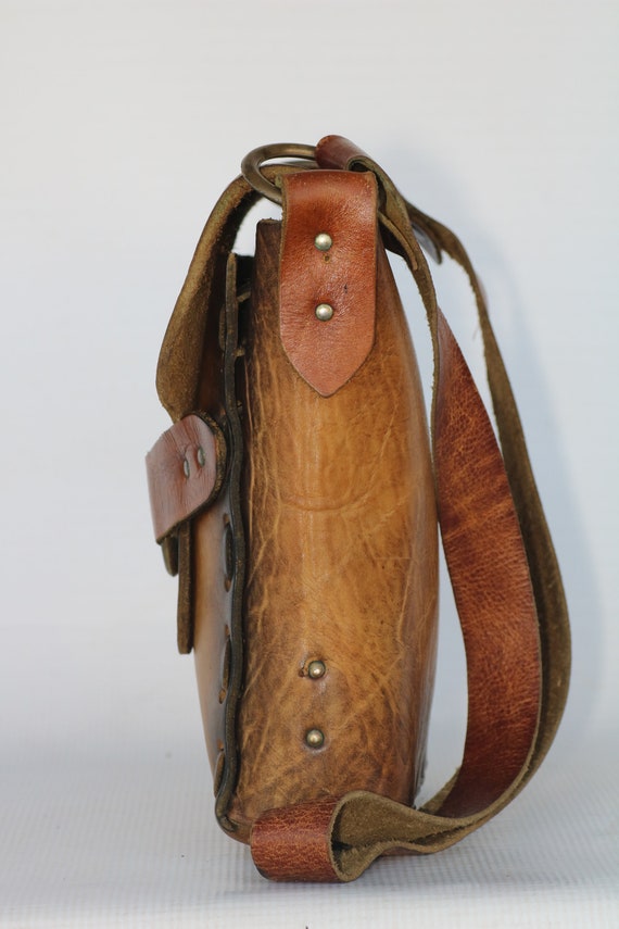 Vintage 60's hand made boho hippie leather should… - image 4