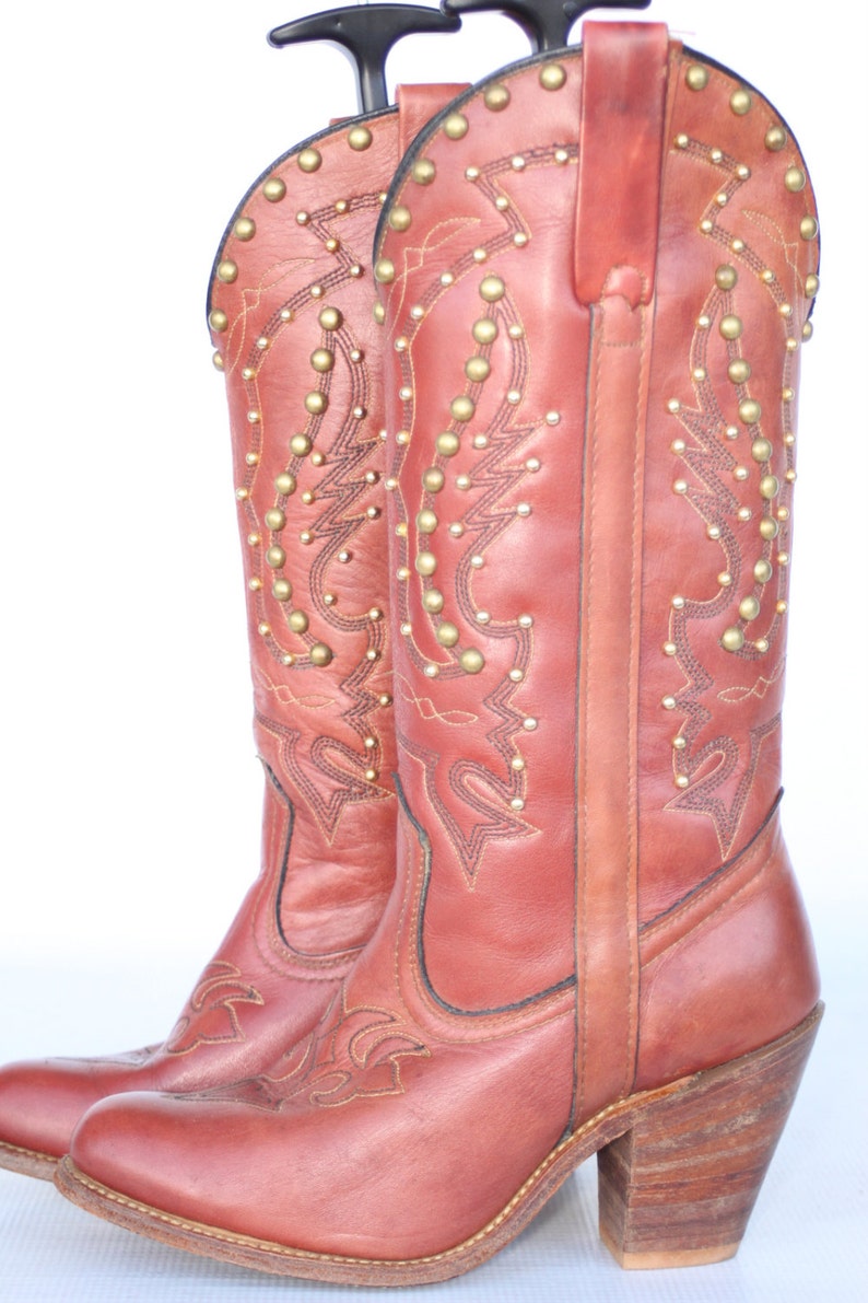 MINT Beautiful Sexy vintage Miss Capezio Studded leather womens cowboy boots 7 M image 1