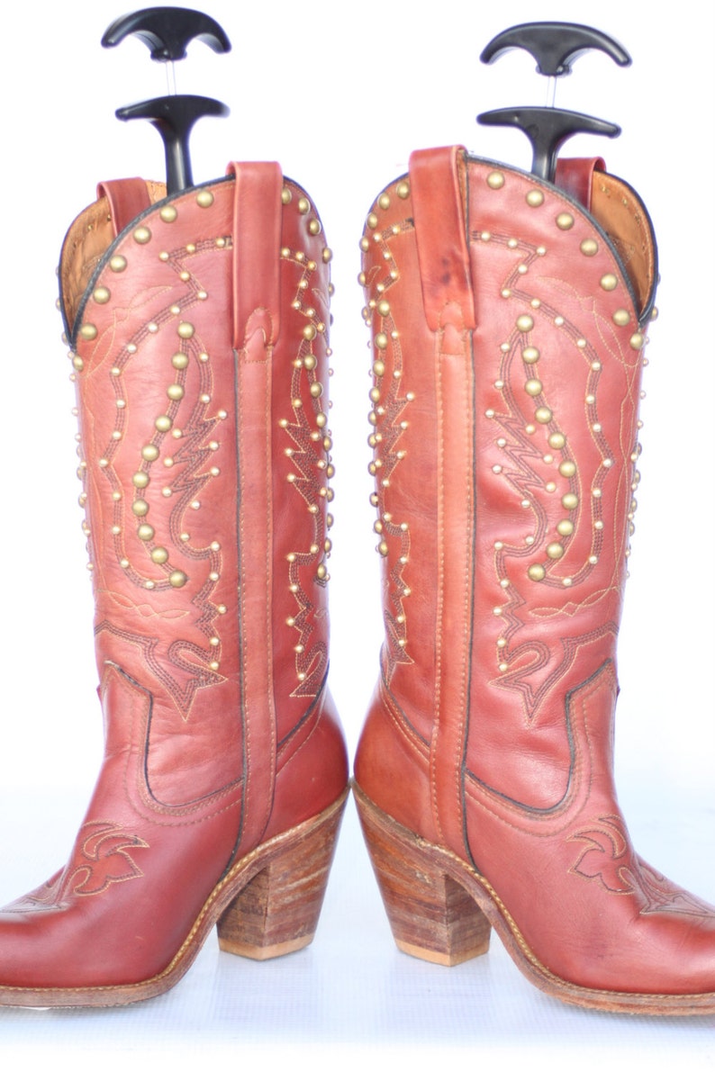 MINT Beautiful Sexy vintage Miss Capezio Studded leather womens cowboy boots 7 M image 3