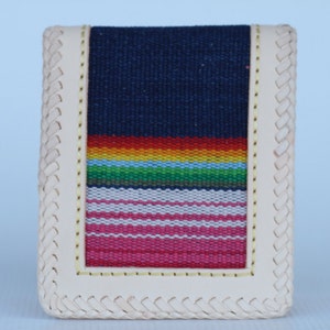 Hand made leather wallet bill fold with custom Guatemalan fabric