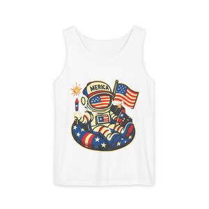 Patriotic Astronaut Tank Top | Unisex Tank | 4th of July Tank | Summer Vibes | Casual Wear | Gift for Space Lovers