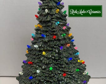 Clay Magic , woodlands ceramic tree ,15.5 in , Red base and green tree glazed !