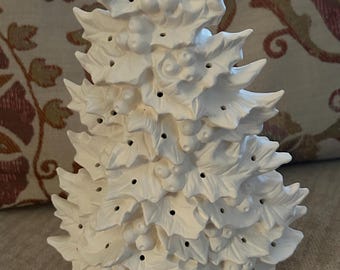 Ceramic Holly tree Bisque , paint yourself ! give it your own touch Christmas