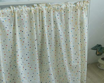Yellow Polka Dot Cotton Curtain, Rod Pocket Small Window Panel