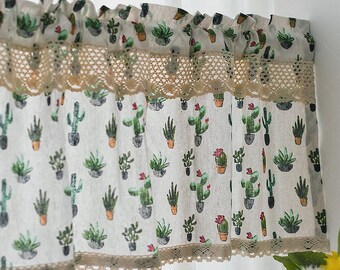 Green Plant Short Curtain, Small Window Drape, Rod Pocket Light Filtering for Kitchen