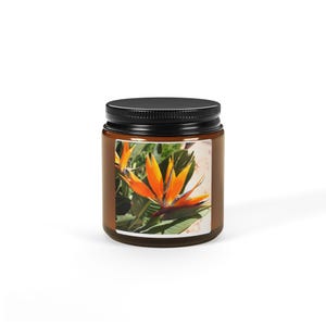 Tropical Scented Soy Candle, Floral Amber Jar, Relaxation Gift, Home Decor, Eco-Friendly Aromatherapy