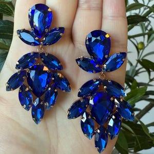 Royal Blau Kristall Ohrringe - Bold Drop Baumeln Kronleuchter Schmuck, Abend Abschlussball Ohrringe, Brautjungfer Geschenk, formelle Party