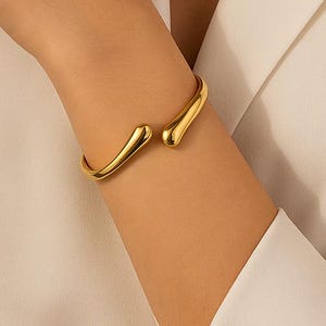 14K Gold Plated Adjustable Cuff Bracelet | Minimalist Open Bangle for Women | Gold or Silver Modern Statement Jewelry Gift