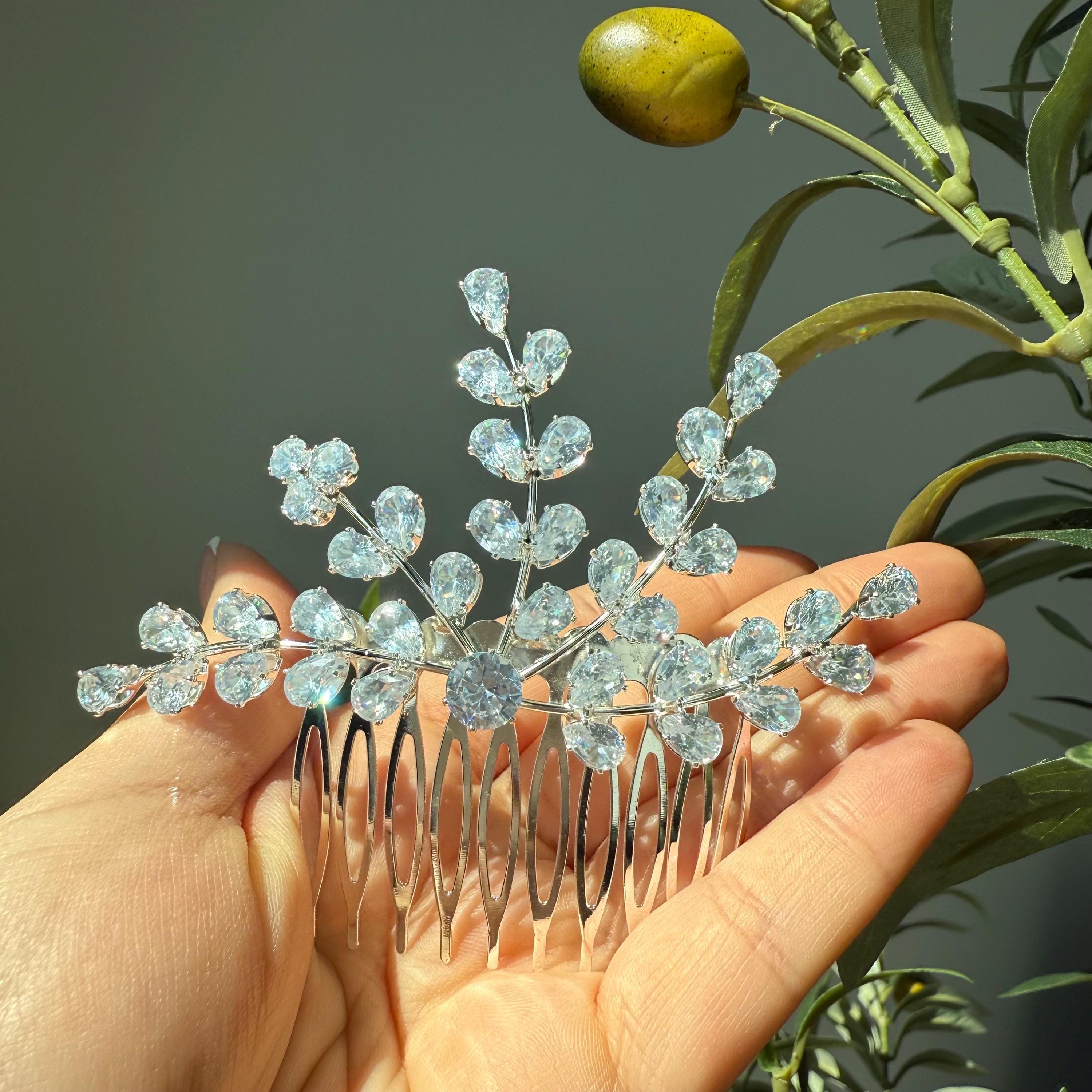 Silver toned Crystal Hair Comb with CZ Amazon.com : EVER FAITH Wedding Accessories Crystal CZ Leaf  main image 2