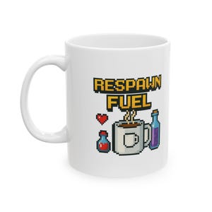Retro Gaming Potion Ceramic Mug, Pixel Art Coffee Cup, Gamer Gift, 11oz, 15oz, Ideal for Birthdays, Holidays, Unique Decor
