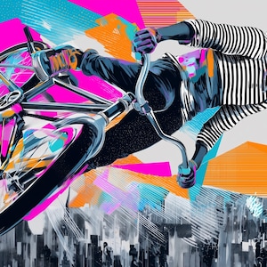 BMX Stunt Wall Art – Urban Freestyle Bike Pop Art Digital Download Poster