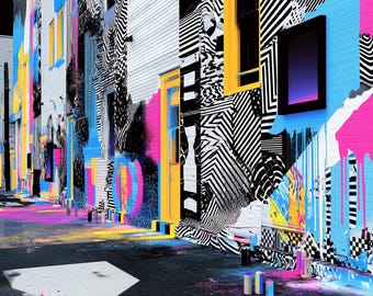 Neon Graffiti Alley Wall Art – Bold Urban Pop Street Style Digital Download