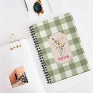 Carnet de notes vert vichy, journal élégant pour la prise de notes, bloc-notes floral pour l'école, cadeau pour les étudiants, planification et organisation