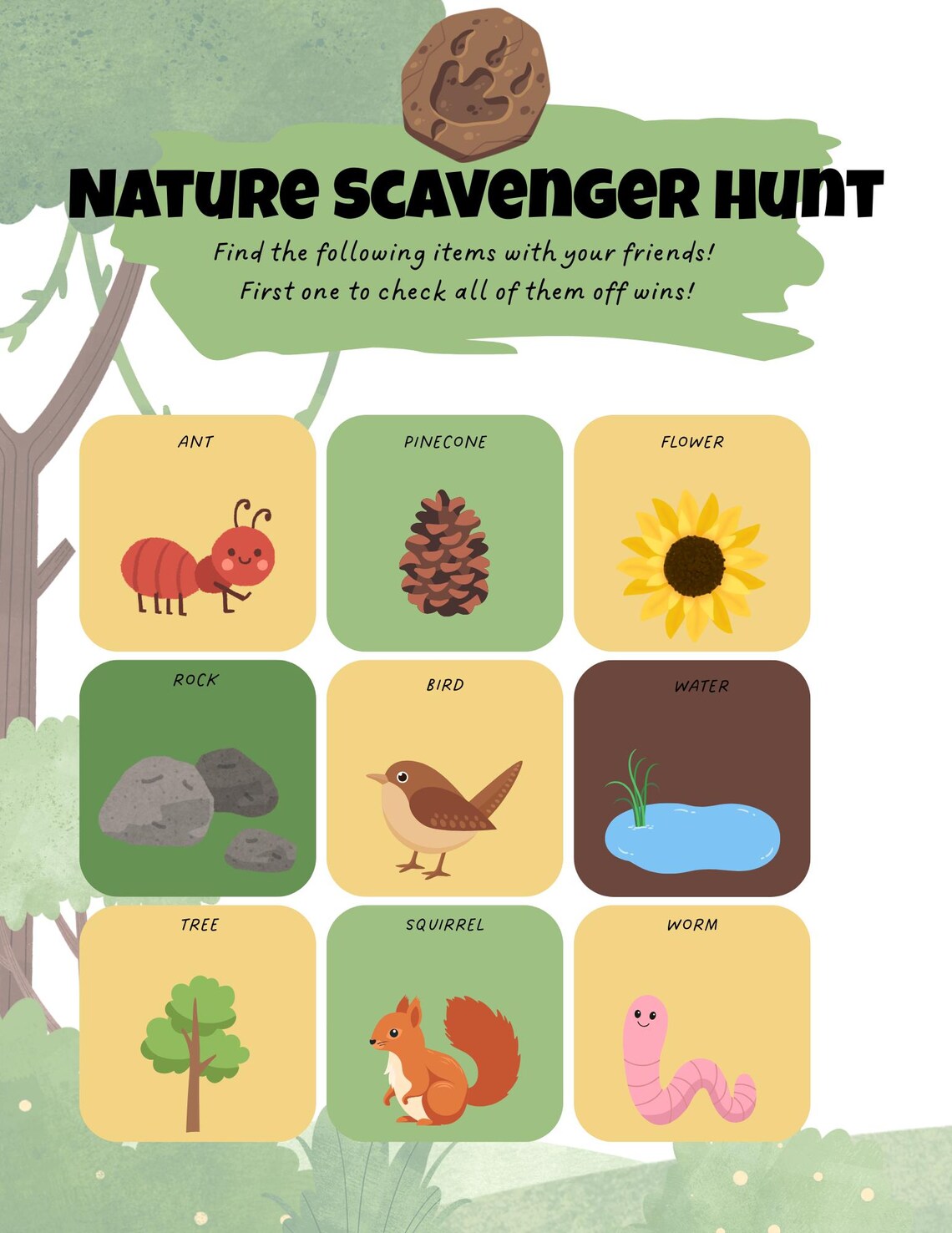 Printable Nature Scavenger Hunt for Kids – Outdoor Adventure Game PDF ...