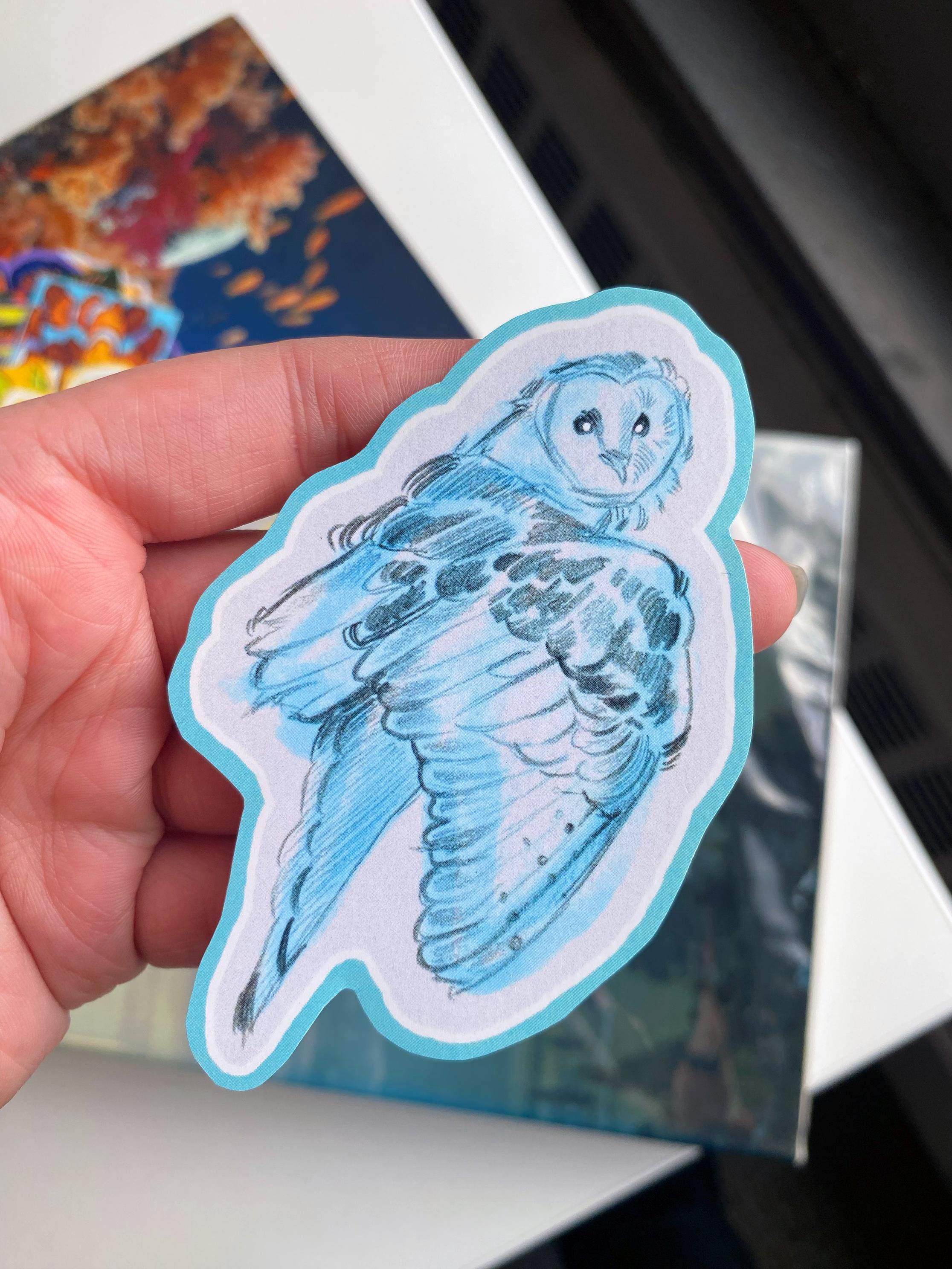 Blue Sketchy Owl Sticker