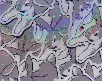 Star Holo Glitter Grey and White Bunny Sticker