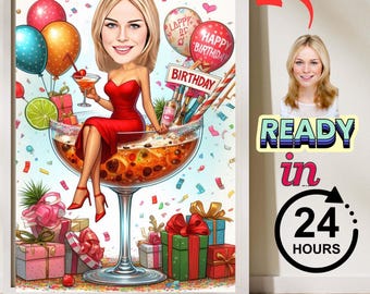 Custom 40 20 30 50th Birthday Caricature for women | Personalized Cartoon Portrait from Photo | Funny 40th Birthday Gift | Unique Party