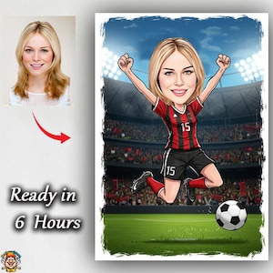 Custom Soccer Player Caricature | Personalized Cartoon from Photo | Girls Football Team Gift | Female or Male Soccer Portrait Art caricature