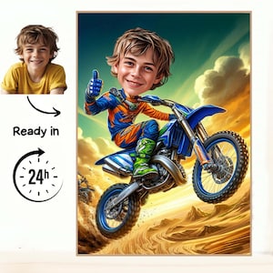 Kundenspezifisches Motocross-Karikaturporträt, Motocross-Porträt, Geschenk für Motorradfahrer, Motocross-Karikatur, Karikatur vom Foto, Motocross-Zeichnung