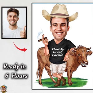 Cowboy Caricature – Custom Western Style Cartoon Portrait for Farmers or Ranchers Caricature, Custom Cartoon, Caricature from Photo man boy