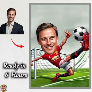 Custom Soccer Player Caricature – Unique Football Portrait, Personalized Gift for Him, Cartoon Sports Drawing, Team Star Art