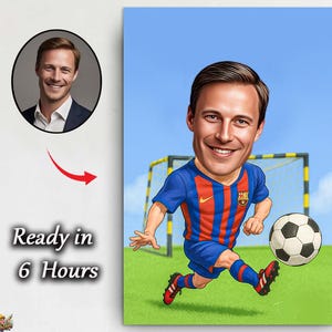Portrait caricature de football - cadeau personnalisé de joueur de football, dessin numérique de dessin animé à partir d&#39;une photo, oeuvre sportive drôle homme caricature homme